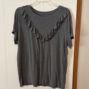 torrid Gray Ruffle V-Neck Short Sleeve Tee